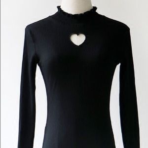 Long sleeve turtleneck with heart cutout and ruffle neck